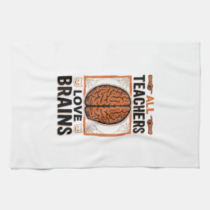Funny Teacher Halloween Brains Vintage Graphic_1 Tea Towel