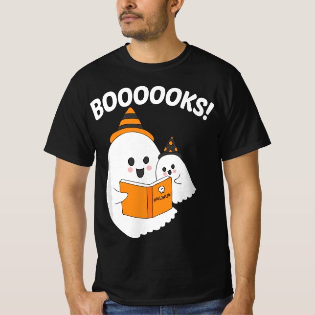 Funny Teacher Halloween Ghost booooooks boo read b T-Shirt (Front)