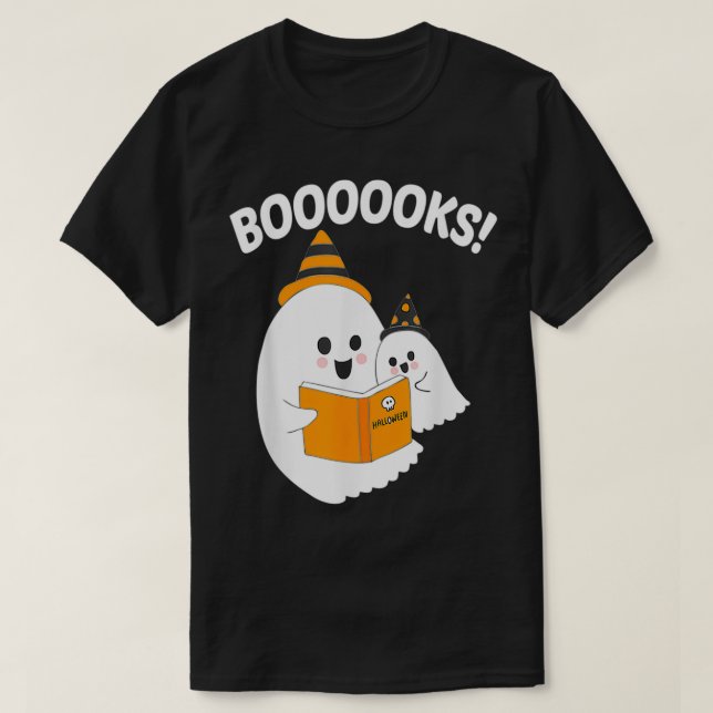 Funny Teacher Halloween Ghost booooooks boo read b T-Shirt (Design Front)