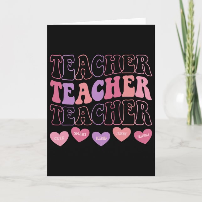 Funny Teacher Hearts Valentine's Day Girls Women T Card (Front)