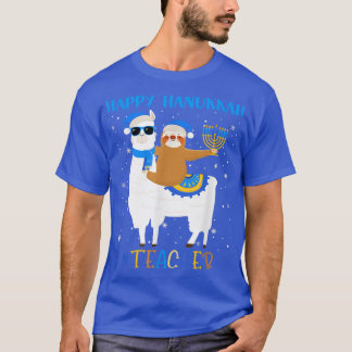 Funny Teacher Llama Sloth Menorah Hanukkah Chanuka T-Shirt