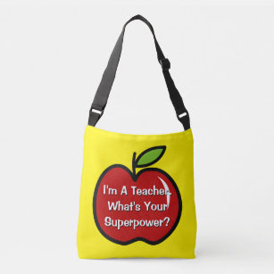 Funny teacher quote and red apple cross body bag