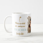 Funny teacher quote floral photo mint gold coffee mug<br><div class="desc">Celebrate valentine day and your favourite teacher appreciation with this funny this is what an awesome teacher looks like in faux gold and sea foam blue script,  add your favourite photo on this floral mask.</div>