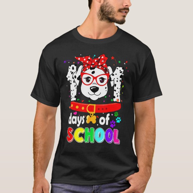 Funny Teacher School Kid Dog Dalmation 101 Days Of T-Shirt (Front)