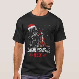 Funny Teachersaurus Rex Dinosaur Red Plaid Christm T-Shirt