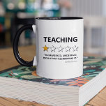 Funny Teaching Would Not Recommend Mug<br><div class="desc">Funny teacher mug featuring the word "teaching",  with 1 out of 5 stars,  a bad review saying "overworked,  underpaid,  would not recommend it",  and their name.</div>