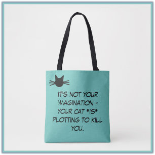 Funny Teal Blue Cat Meme Tote Bag