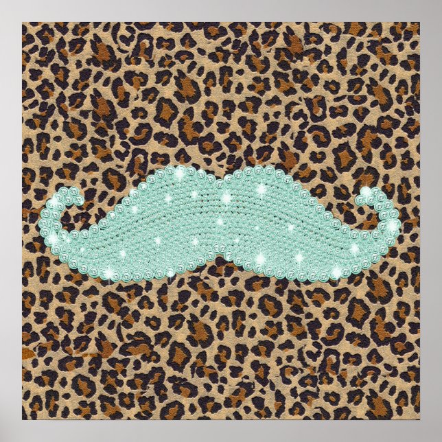 Funny Teal Green Bling Moustache And Animal Print (Front)