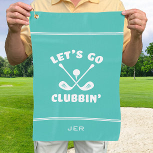 Funny Teal Modern Golfer Monogram Golf Towel