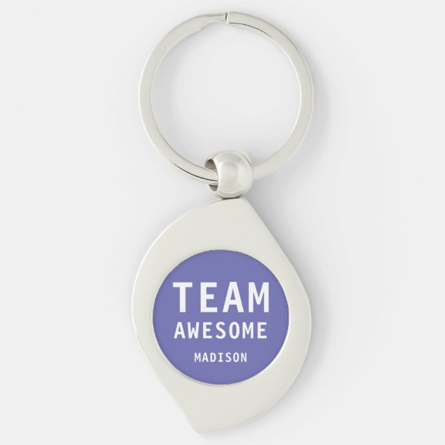 Funny Team Awesome Purple Personalised Name Key Ring (Front)