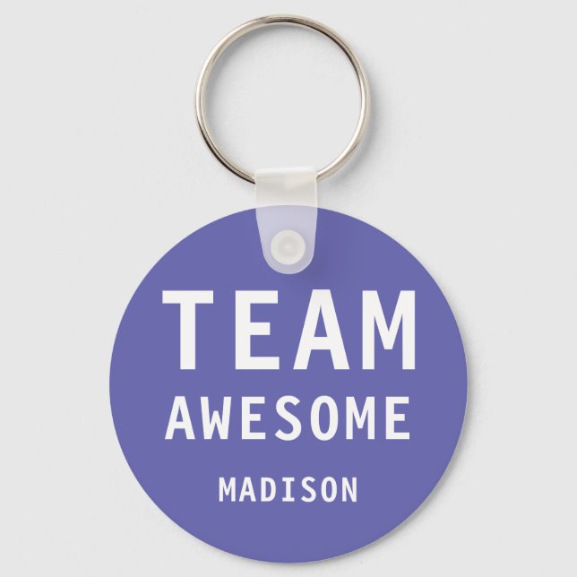 Funny Team Awesome Purple Personalised Name Key Ring (Front)