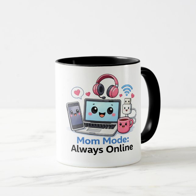 Funny Tech Mum Mug Mum Mode Always Online Cute Gee (Front Right)