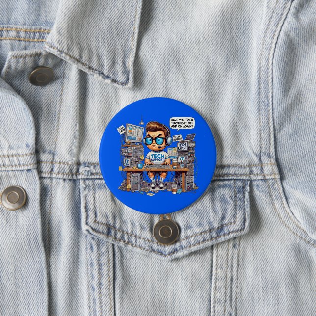 Funny Tech Support Tee Shirt Cartoon 7.5 Cm Round Badge (In Situ)