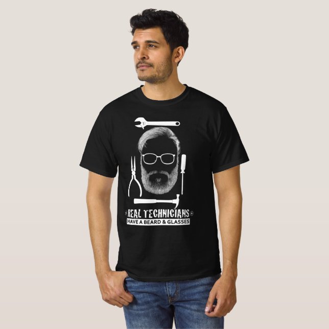 Funny Technicians have a beard and glasses T-Shirt (Front Full)