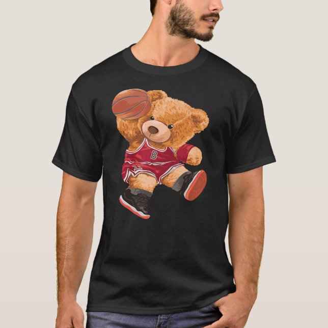 Funny Teddy Bear Basketball Slam Dunk Sport Cute C T-Shirt (Front)