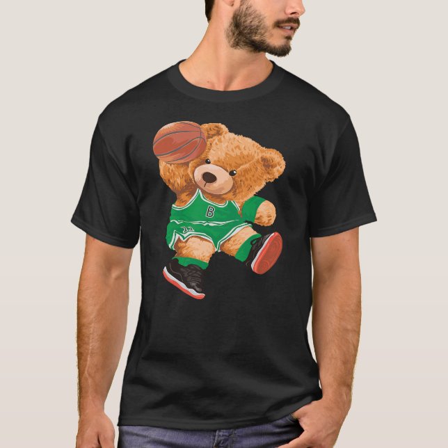 Funny Teddy Bear Basketball Slam Dunk Sport Cute C T-Shirt (Front)