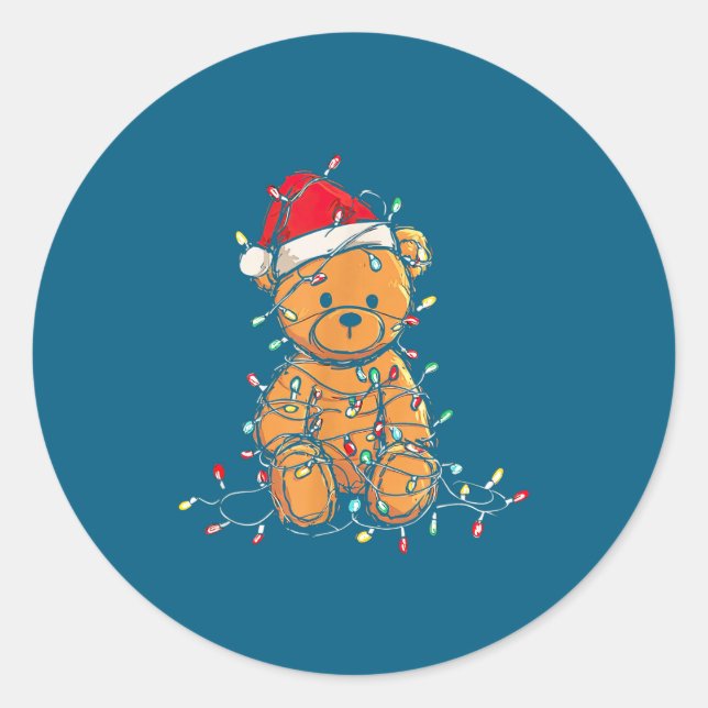 Funny Teddy Bear Christmas Graphics Lights Lover  Classic Round Sticker (Front)