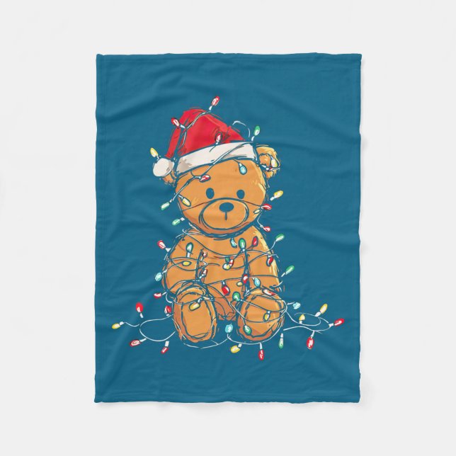 Funny Teddy Bear Christmas Graphics Lights Lover L Fleece Blanket (Front)