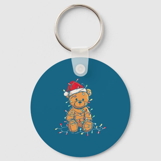 Funny Teddy Bear Christmas Graphics Lights Lover L Key Ring (Front)