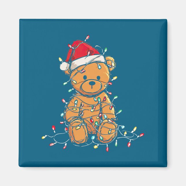 Funny Teddy Bear Christmas Graphics Lights Lover L Magnet (Front)