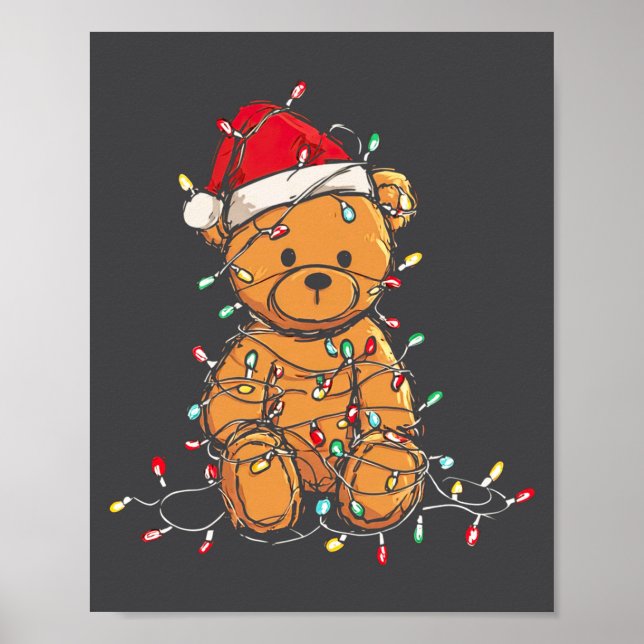 Funny Teddy Bear Christmas Graphics Lights Lover L Poster (Front)