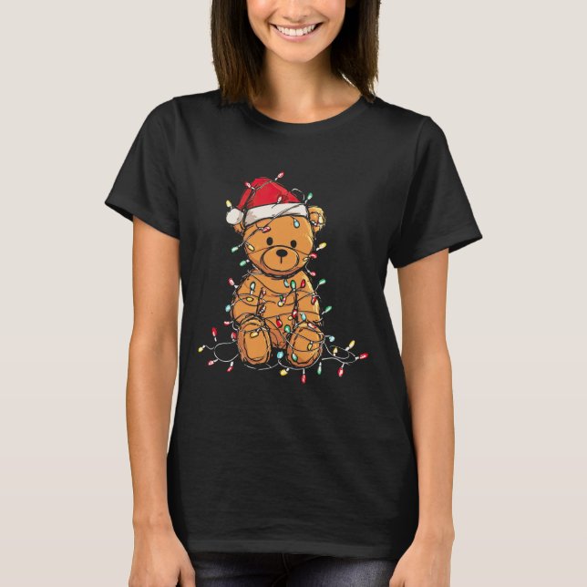 Funny Teddy Bear Christmas Graphics Lights Lover L T-Shirt (Front)
