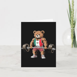 Funny teddy bear mexican flag lifting weights gym card