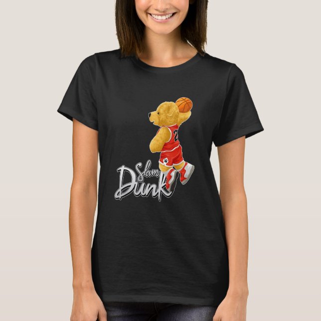 Funny Teddy Bear Slam Dunk, Teddy Bear Basketball T-Shirt (Front)