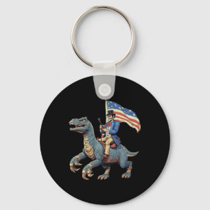Funny Tee Abe Lincoln Riding A Dinosaur T-rex 4th Key Ring