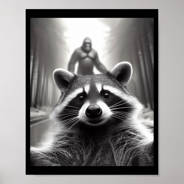 Funny Tee Ed Raccoon Selfie Bigfoot Gift Mens Wome Poster (Front)