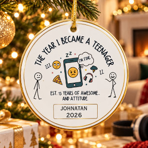 Funny Teenager Christmas Custom Name Year Ceramic Ornament