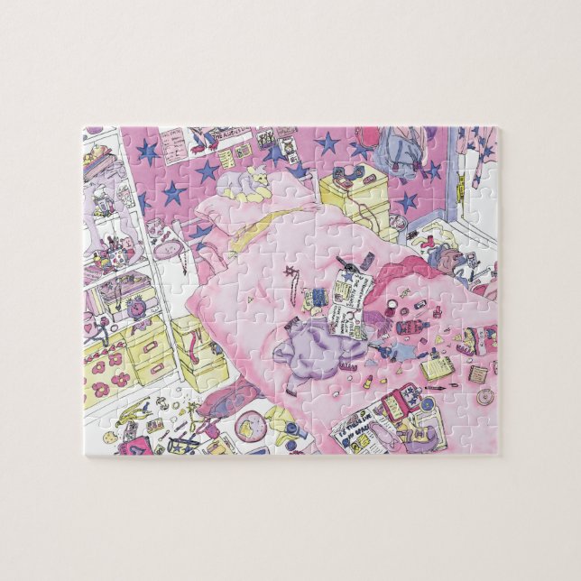 Funny Teenager Girls Messy Bedroom Cute Pink Art Jigsaw Puzzle (Horizontal)