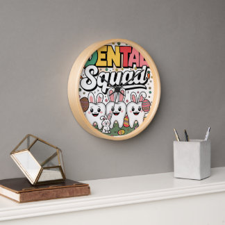 Funny Teeth Dental Squad Dentist Happy Easter Day Clock