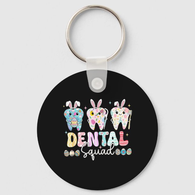 Funny Teeth Dental Squad Dentist Happy Easter Day Key Ring (Front)