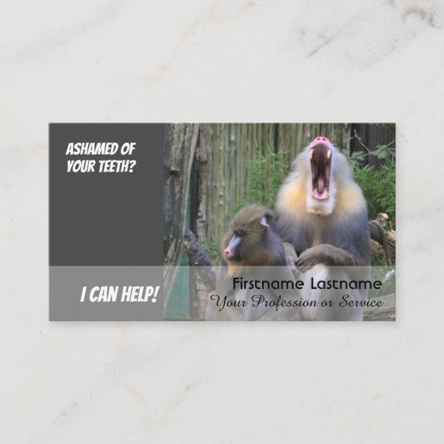 Funny teeth for dental experts against shame busin business card (Front)
