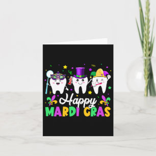 Funny Teeth Happy Mardi Gras Dental Squad Dentist Card
