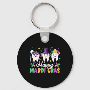 Funny Teeth Happy Mardi Gras Dental Squad Dentist  Key Ring