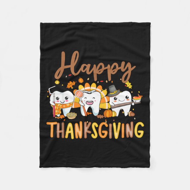 Funny Teeth Thanksgiving Dentist Turkey Dental Squ Fleece Blanket (Front)