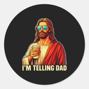Funny telling dad shirt religious christian jesusF Classic Round Sticker