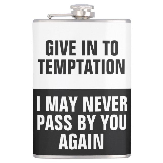 Funny Temptation custom monogram flask (Front)