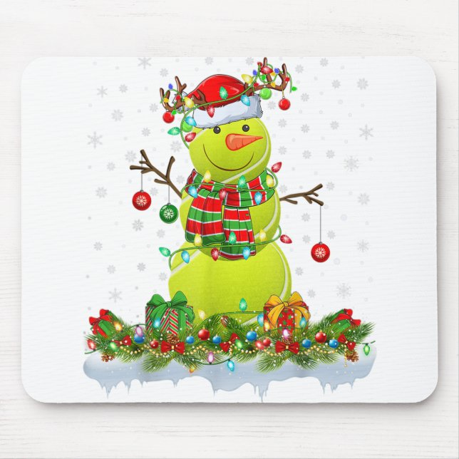 Funny Tennis Ball Snowman Xmas Lights Tennis Chris Mouse Pad (Front)