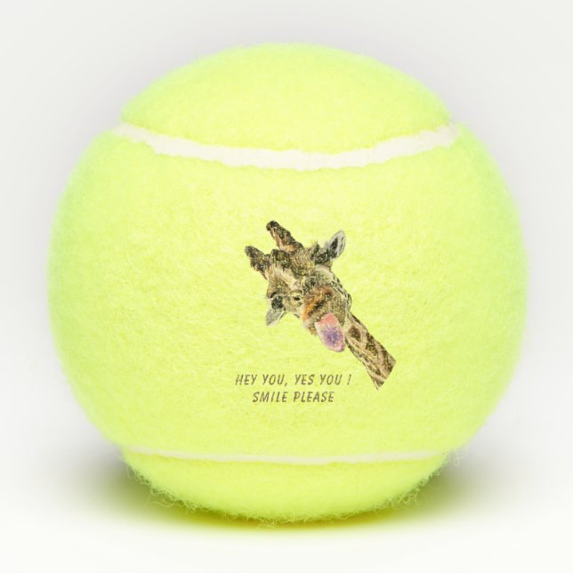 Funny Tennis Balls with Playful Giraffe - Smile  (Back)