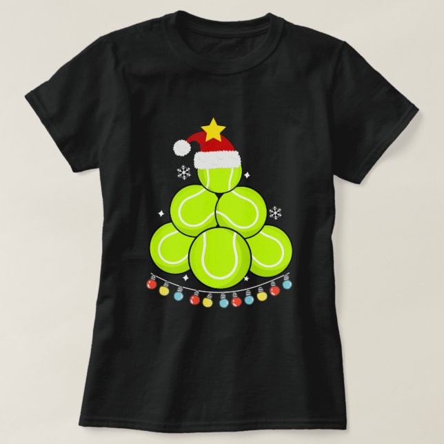 Funny Tennis Christmas Tree Lights Tennis Lover  T-Shirt (Design Front)