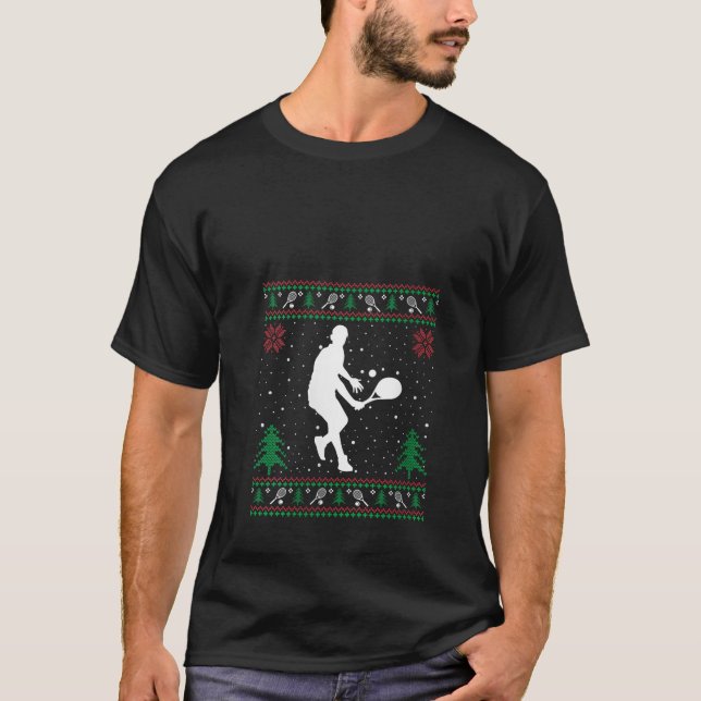 Funny Tennis Lovers Santa Hat Ugly Christmas Sweat T-Shirt (Front)