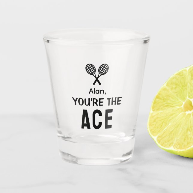 Funny Tennis Player Gift Idea Custom Name Shot Glass (Front)