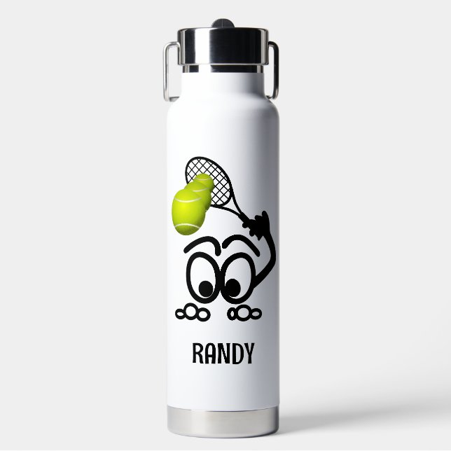 Funny Tennis Player Personalised Water Bottle (Front)