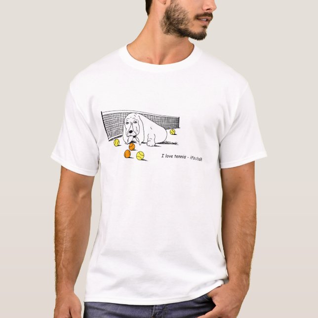 Funny Tennis Playing Basset Hound Men's T-Shirt (Front)