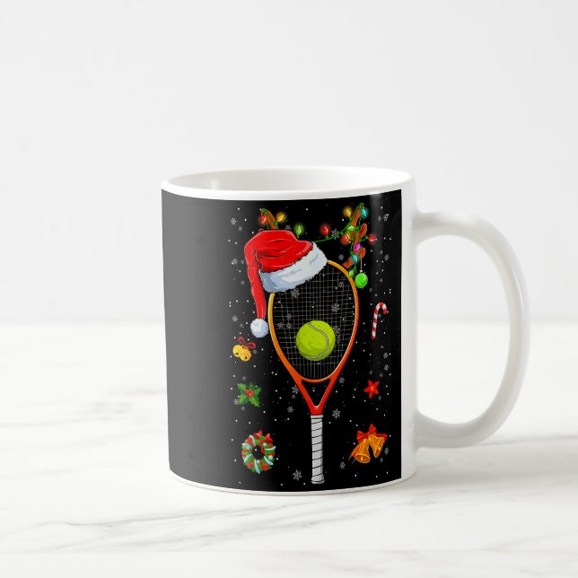 Funny Tennis Racket Reindeer Santa Hat Christmas L Coffee Mug (Right)