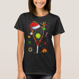 Funny Tennis Racket Reindeer Santa Hat Christmas L T-Shirt
