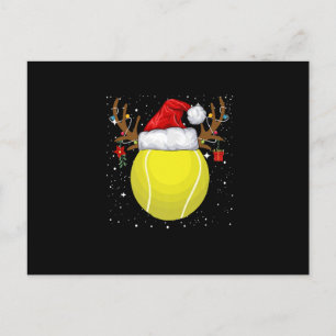 Funny Tennis Reindeer Santa Hat Christmas Holiday Announcement Postcard